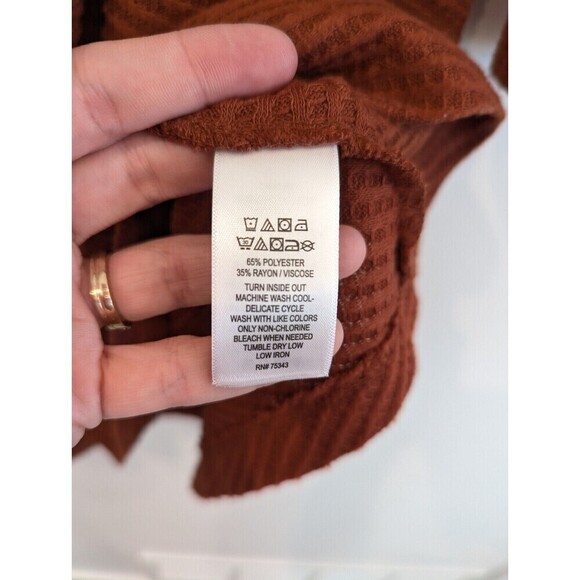 Cynthia Rowley Dress Women Size M Burnt Orange Waffle Knit Cowl Neck Long Sleeve - Picture 7 of 10